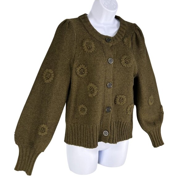 Madewell S 3D Floral Edencroft Pleat Sleeve Merino Wool Alpaca Cardigan Sweater - Picture 1 of 14